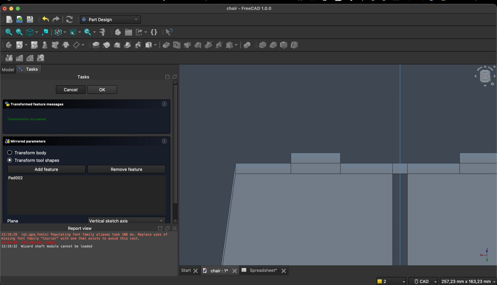 Top view in FreeCAD showing the round table top with finger-joint slots cut through it