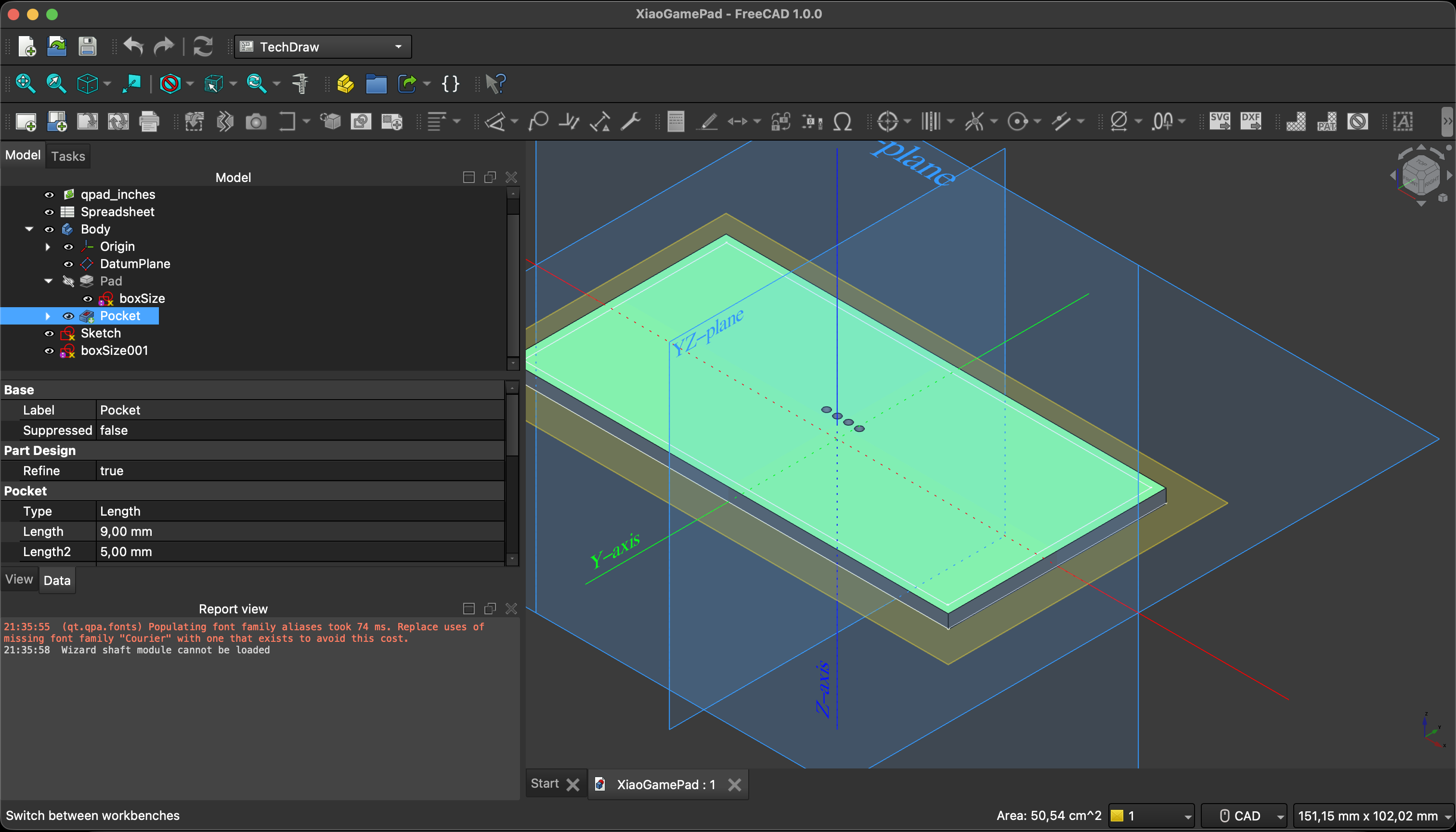 FreeCAD TechDraw workbench showing the drawing export dialog for generating SVG output